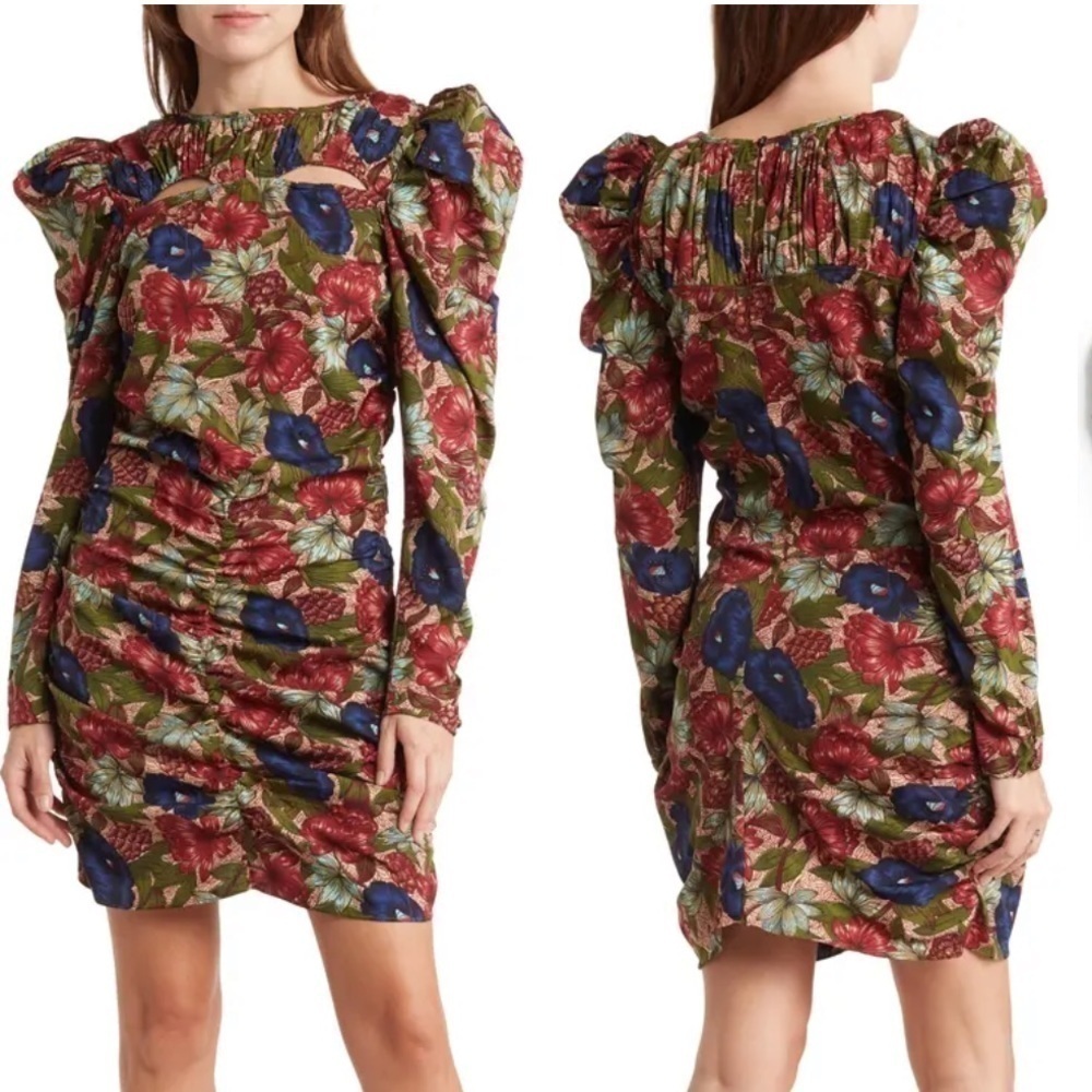 Walter Baker- NWT “Verlee” Longsleeve Royal Garden Ruffle Mini Dress